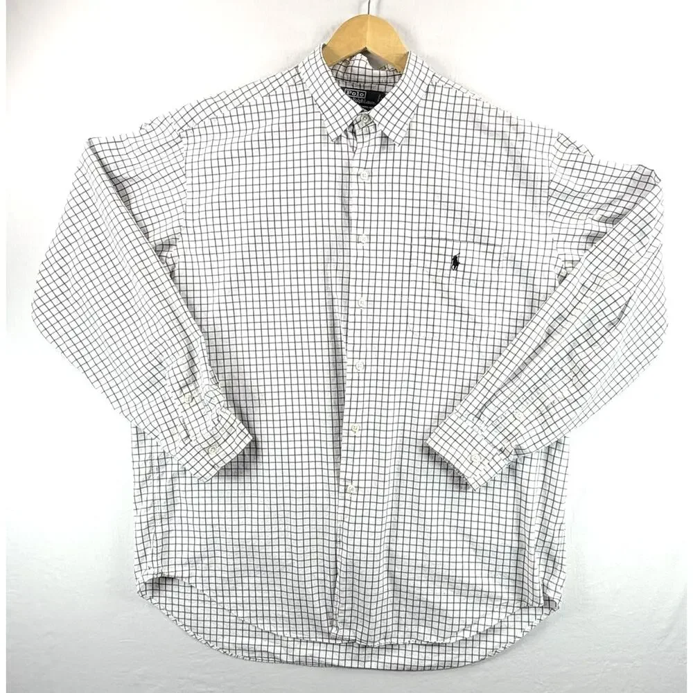 Polo Ralph Lauren Men’s Marlowe White Blue Plaid Button Up Dress Shirt Size XL